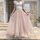 KYLETHOMASW  -  Mesh Skirts Women A-line Spring Summer Solid Sweet Versatile Long Skirt Korean Fashion High Waist Elegant Retro Faldas Mujer