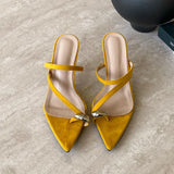 KYLETHOMASW  -  Fashion Pointed Toe Ladies High Heels Pumps Slides Shoes Female Slip On Footwear Metal Women Thin Heels Shoes Flip flops