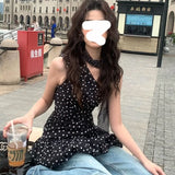 KYLETHOMASW  -  French Western-style Sloping Shoulder Sleeveless Shirt 2025 Summer Women New Slim Fit Slim Black White Polka Dot Tops