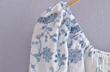 KYLETHOMASW  -  Fashion Women Floral Hollow Out Embroidery Elastic Mini Dress Vintage Long Sleeve Female Super-Short Dress Summer Robe