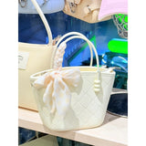 KYLETHOMASW  -  Retro White Handle Messenger Bag Women Silk Ribbon chic Large Capacity Bucket Bag Ladies Casual Crossbody Bags Aesthetic