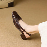 KYLETHOMASW  -  Design 2025 Vintage Women Sandals Square Toe Block Heels 3.5cm Back Buckle Strap Big Size 43 Dating Shoes 31 32