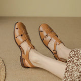 KYLETHOMASW  -  Sandals Women Low Thick Heel Genuine Leather Hook and Loop Back Strap Casual Sandals Summer Solid Color Shoes Fashion New