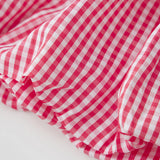 KYLETHOMASW  -  Women's Summer Plaid Outfits Off Shoulder Puff Short Sleeve Crop Tops + Mini Bubble Skirt Sets Retro Party Clothes