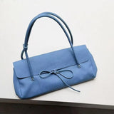 KYLETHOMASW  -  Sweet Cute Bow Underarm Bag Women Blue Leather Large Capacity Shoulder Bags Ladies Fashion Casual Commute Versatile Handbag Chic