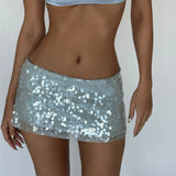 KYLETHOMASW  -  Silver Sequin Skirt Woman High Waist Mini Skirt Woman Fashion Shiny Glitter Elegant Short Skirts For Women Y2k Skirts