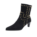 KYLETHOMASW  -  Autumn Winter Street Style Pointed Toe Women Ankle Boots Fashion Slip On Square Heels Shoes Female Modern Short Booties