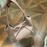 KYLETHOMASW  -  Sweet Cute Bow Handbag Women Solid Color Leather Large Capacity Shoulder Bag Ladies Simple Everyday Commuting Versatile Tote Bag