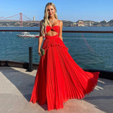 Kylethomasw Red Beach Crumpled Chiffon Prom Dresses Spaghetti Strap Saudi Arabic Formal Evening Dress Cut-out Women Special Party Gowns