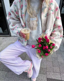 KYLETHOMASW  -  Oversize Lazy Bear Jackets Floral Printed Fleece Warm Winter Jacket Coats for Women Outfit Loose Long Sleeve Casual Bohemia Coat