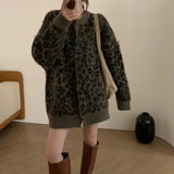 KYLTHOMASW  -  Sweet Hot Girl Leopard Print Loose Knitted Cardigan Women's Autumn and Winter Retro O-neck Long-sleeved Sweater Female Clothes