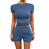 Kylethomasw High Quality Women's Clothing 2024 Spring Summer Solid Color Slim Fit Short Sleeved T-shirt and Shorts Set Elegant Y2k Shorts