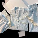 KYLETHOMASW  -  Korean Solid Casual Simple Plus Size Women's Pajamas Set Sweet Lapel Neck Short Fashion Pajamas Summer New Sleepwear Woman