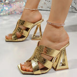 KYLETHOMASW  -  Super High Heels Gold Sandals for Women Nightclub Hollow Out Metal Heeled Shoes Woman Summer Plus Size Slippers Sandalias Mujer