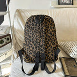 KYLETHOMASW  -  Women's Leopard Print Canvas Backpack Drawstring Decor Adjustable Strap Casual Daily School Travel Bag New Trend Back Pack