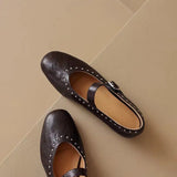 KYLETHOMASW  -  New French Women's Retro Mary Jane Ballet Shoes Ladies Flat Flat Casual Round Toe Riveted Shallow Mouth Single Shoes