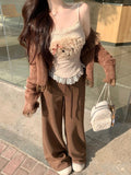 KYLETHOMASW  -   Kawaii Casual 2 Piece Sets Women Y2k Crop Top Corset Vest + Cardigan Coats 2000s American Y2k Vintage Suits Chic Outfis Autumn