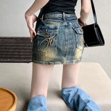 Kylethomasw   -   Vintage Embroidery Denim Half Skirt Women's Summer Skirt Water Wash Elastic Wrap Hip Short Skirt