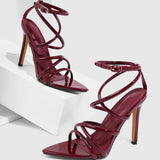 KYLETHOMASW  -  Sexy Pointed Toe Cross Strap Thin High Sandal Women Summer Fashion Ankle Strap Party Slingback Pumps Elegant Party Stripper Shoe