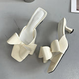 KYLETHOMASW  -  Fashion Patent Leather Butterfly Knot Women Slippers Square Toe Summer Sandals Low Thin Heels Mules Slides Shoes Size 39