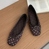 KYLETHOMASW  -  White Black Polka Dot Bow Ballet Flats Women Round Toe Slip on Ballerina Shoes Casual Loafers