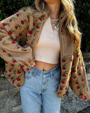 KYLETHOMASW  -  Casual Lamb's Wool Patchwork Women Coat Print 3d Flower Pocket Long Sleeve Zippers Female Jacket 2025 Autumn Winter Lady Outwear