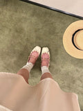KYLETHOMASW  -  Genuine Leather French Studded Ballet Flats for Women, Summer, Single Strap, Shallow Low Heel Mary Jane