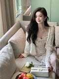 KYLETHOMASW  -  Summer Sweet and Sexy Bodycon Lace Dress for Women V Neck Asymmetrical Hem Slim Fit Spaghetti Strap Tea Dress Y2K Hot Girl Style