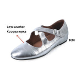 KYLETHOMASW  -  Shoes Loafers For Women Genuine Leather Flats Sole Casual Buckles Spring New Flats Shoes Leopard Silver