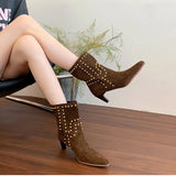 KYLETHOMASW  -  Autumn Winter Street Style Pointed Toe Women Ankle Boots Fashion Slip On Square Heels Shoes Female Modern Short Booties