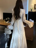 KYLETHOMASW  -  Elegant Party Dresses Woman Autumn Lace-up V-Neck Flare Sleeve Evening Party Long Dress Casual Vestidos Robe Female Clothing New