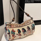 KYLETHOMASW  -  Retro Pharaoh Cartoon Print Tote Bag Women Bohemian Style Fun Cute Large Capacity Shoulder Bag Ladies Fashion Casual Handbag New