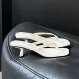 KYLETHOMASW  -  Fashion Square Toe Women 4CM Heels Slippers Slides Sandals Summer Casual Female Flip flops Ladies Thin Heel Slippers Shoes Pumps