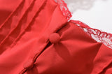 KYLETHOMASW  -  Women Lace Spliced Party Mini Vintage Dresses Puff Sleeve V Neck Low Waist A-line Summer Dress Lace Up Birthday Robe