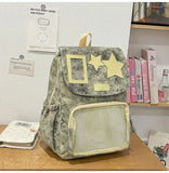 KYLETHOMASW  -  Korean Women Kawaii Ears Backpack Luxury Design Y2k Chic Star Schoolbags for Students Transparent Transparent All Match Ita Bags