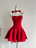 KYLETHOMASW  -  French Elegant Red Sexy Style Dress Women New Year Bow Strap Dresses Fashion Princess Aesthetic Design Sense Party Outfits