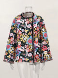 Kylethomasw Fashion Flower Printed Spliced Coat For Women Long Sleeve Thick Warm Cotton Jacket Elegant Autumn Winter Casual Streetwear