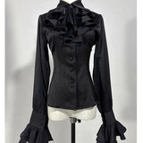 KYLETHOMASW  -  Spring Autumn Shirts&blouses Women Tops Ruffles Japanese Style Lolita Vintage Blusas Mujer Fashion Solid Elegant Camisas