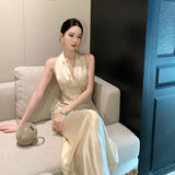 KYLETHOMASW  -  Acetate Satin Off-Shoulder Backless Long Dress Sexy Slim-Fit Gown for Birthday Party Lightweight Evening Dress