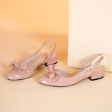 KYLETHOMASW  -  College Style Round Toe Butterfly Knot Decoration Flat Sandals Women Patent Leather Back Strap Muels Sandals Sandalias De Mujer