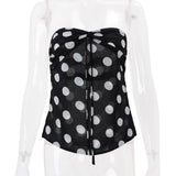 KYLETHOMASW  -  Women Vintage Black White Polka Dot Strapless Tube Top Back Tie Slim Pure Y2K Camisole For Inner Outer Wear