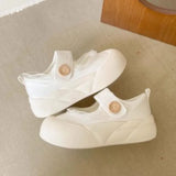 KYLETHOMASW  -  Cream White Mary Jane Platform Shoes Women Hook and Loop Strap Round Toe Chunky Casual Thick Sole Comfortable Daily Chic Walk