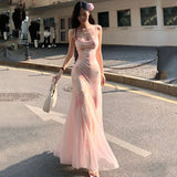 KYLETHOMASW  -  Summer Sexy Spaghetti Strap Fairy Dress for Women Print Slim Fit Temperament Elegant Trumpet Mermaid Wrapped Buttocks Dress