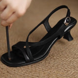 KYLETHOMASW  -  Women's Sandals Fashion Elegant Square Toes Cross Strap Low Heel Sandals Buckle Soft-soled Sandals Women Dress High Heel Shoes 5