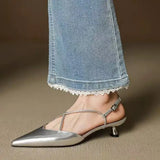 KYLETHOMASW  -  New Style Pointed Toe Low Heel Mule Shoes Women French Retro Single Buckle Strap Fashion Pointed Low Heel Shoes Women 7878