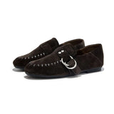 KYLETHOMASW  -  Genuine Leather Flats Women Luxury Metal Buckle-Decorated Women's Suede Loafers Light Comfortable Cow Suede Shoes for Women