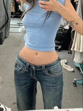 Kylethomasw Woman Korean Jeans Chic Denim Streetwear Pants All-match Hot Y2k Office Lady Ins Wash Tie-dyed Low Waist Tight Bodycon Casual