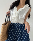 KYLETHOMASW  -  2025 3D Fungus Lace Vest Shirt Women Summer New Design Niche Loose Sleeveless Top Elegant Loose Tank