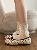 KYLETHOMASW  -  Fashionable Floral Embellished Women's  Knot Slip-On Thick Heel Split Toe Shoes Summer Season Low Cut Casual Footwear
