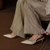 KYLETHOMASW  -  Summer Pointed Toe Stiletto Backless Leather Shallow Mouth Commuting Work Flats for Women